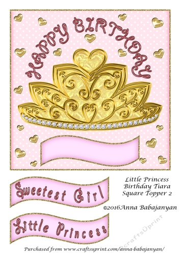 Little Princess Birthday Tiara Square Topper 2
