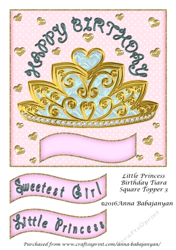 Little Princess Birthday Tiara Square Topper 3