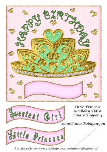 Little Princess Birthday Tiara Square Topper 4