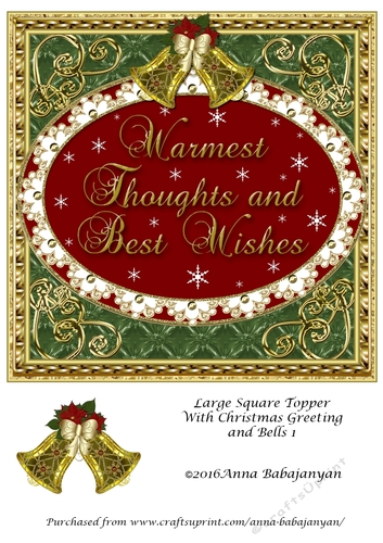 Large Square Topper With Christmas Greeting and Bells 1