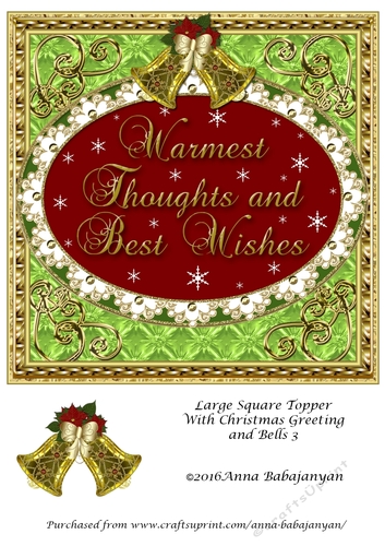 Large Square Topper With Christmas Greeting and Bells 3