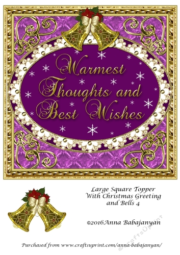 Large Square Topper With Christmas Greeting and Bells 4