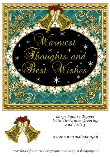 Large Square Topper With Christmas Greeting and Bells 5