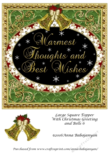 Large Square Topper With Christmas Greeting and Bells 6