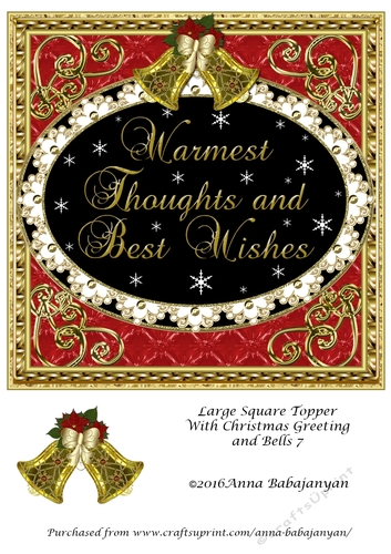 Large Square Topper With Christmas Greeting and Bells 7