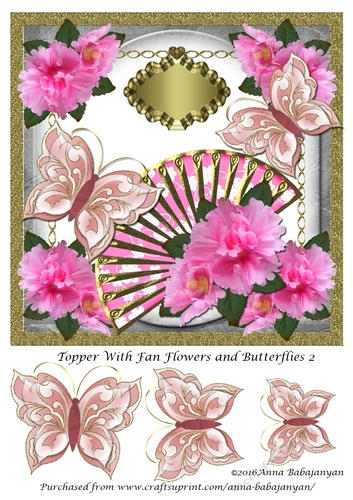 Topper With Fan Flowers and Butterflies 2