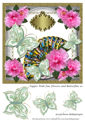 Topper With Fan Flowers and Butterflies 10