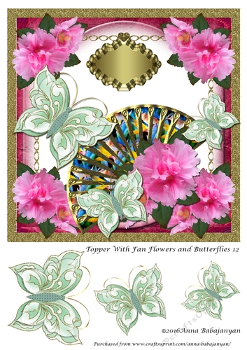 Topper With Fan Flowers and Butterflies 12