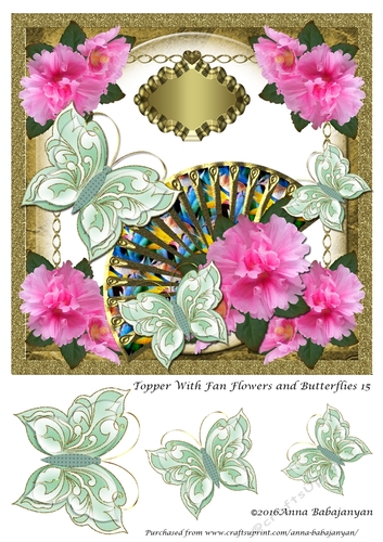 Topper With Fan Flowers and Butterflies 15