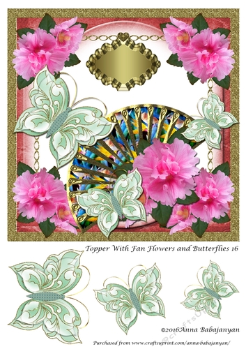 Topper With Fan Flowers and Butterflies 16