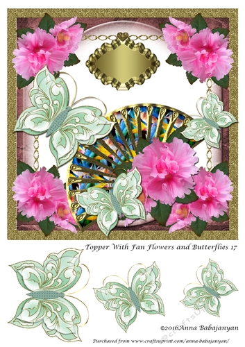 Topper With Fan Flowers and Butterflies 17