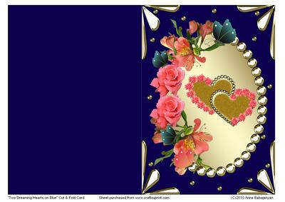 Two Dreaming Hearts on Blue Cut & Fold Card