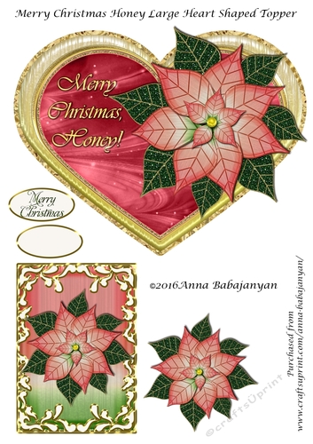 Merry Christmas Honey Large Heart Shaped Topper