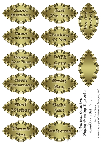 Various Occasions Shaped Greeting Tags Set 1
