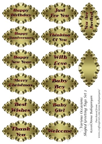 Various Occasions Shaped Greeting Tags Set 2