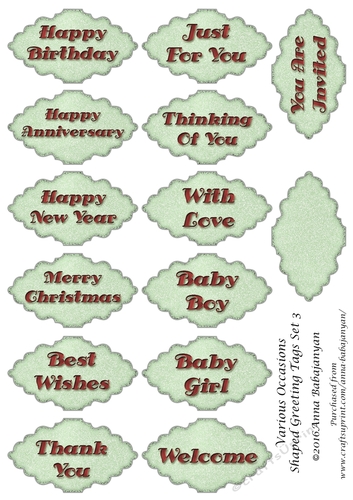 Various Occasions Shaped Greeting Tags Set 3