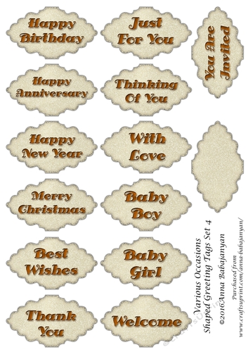 Various Occasions Shaped Greeting Tags Set 4