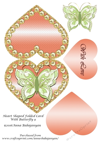 Heart Shaped Folded Card With Butterfly 9