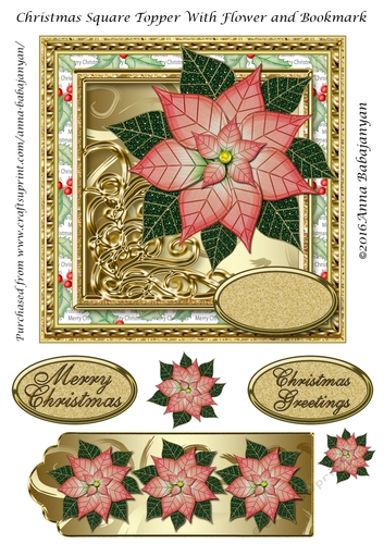 Christmas Square Topper With Flower and Bookmark