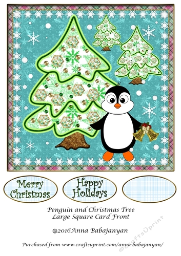 Penguin and Christmas Tree Large Square Card Front