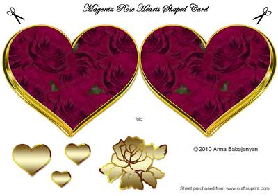 Magenta Rose Hearts Shaped Card