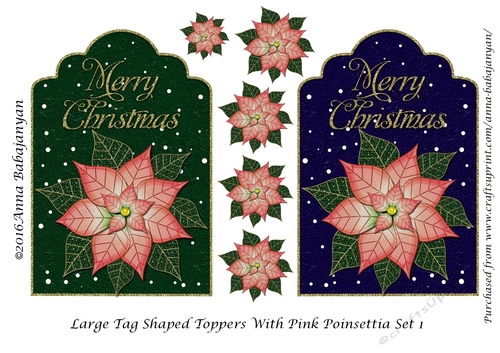 Large Tag Shaped Toppers With Pink Poinsettia Set 1