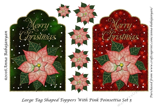 Large Tag Shaped Toppers With Pink Poinsettia Set 5