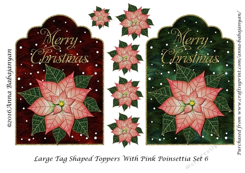 Large Tag Shaped Toppers With Pink Poinsettia Set 6