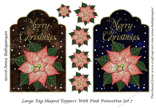 Large Tag Shaped Toppers With Pink Poinsettia Set 7