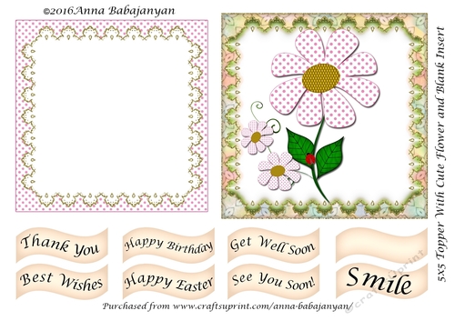 5x5 Topper With Cute Flower and Blank Insert