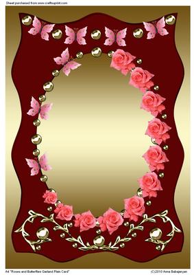 A4 "roses & Butterflies Garland" Plain Card