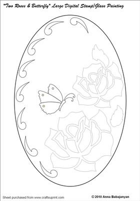 Two Roses & Butterfly Glass Painting/large Digital Stamp