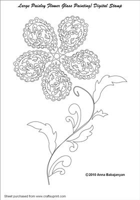 Large Paisley Flower Glass Painting/ Digital Stamp
