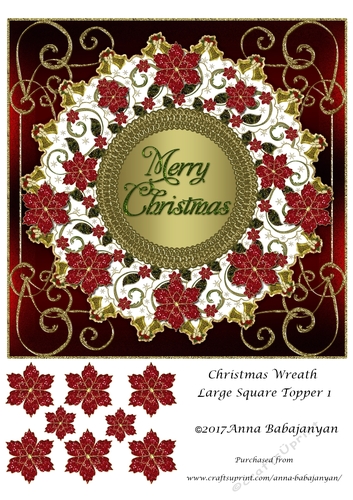 Christmas Wreath Large Square Topper 1