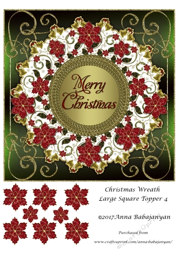 Christmas Wreath Large Square Topper 4