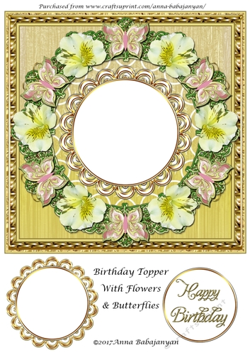 Birthday Topper With Flowers & Butterflies