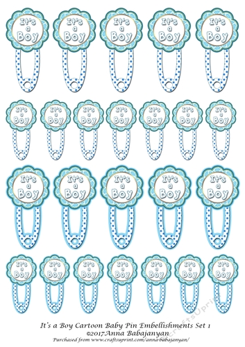Its a Boy Cartoon Baby Pin Embellishments Set 1