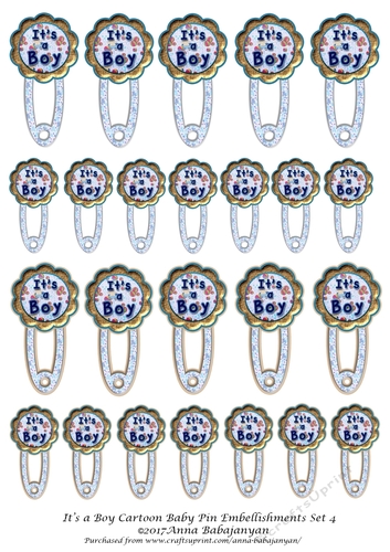 Its a Boy Cartoon Baby Pin Embellishments Set 4