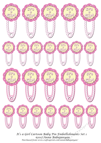Its a Girl Cartoon Baby Pin Embellishments Set 1