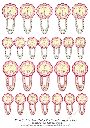 Its a Girl Cartoon Baby Pin Embellishments Set 2