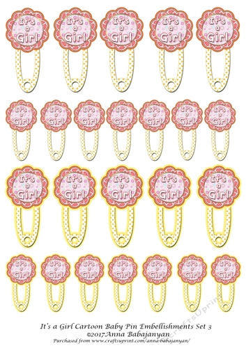 Its a Girl Cartoon Baby Pin Embellishments Set 3