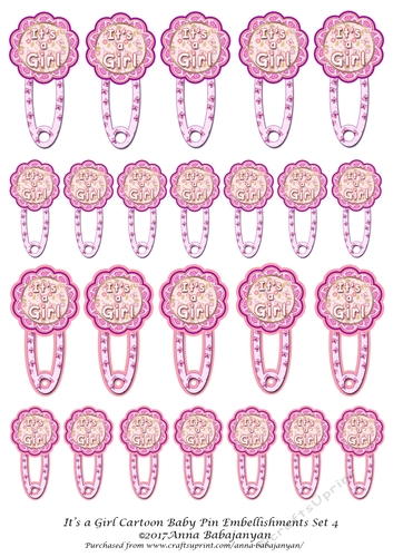 Its a Girl Cartoon Baby Pin Embellishments Set 4