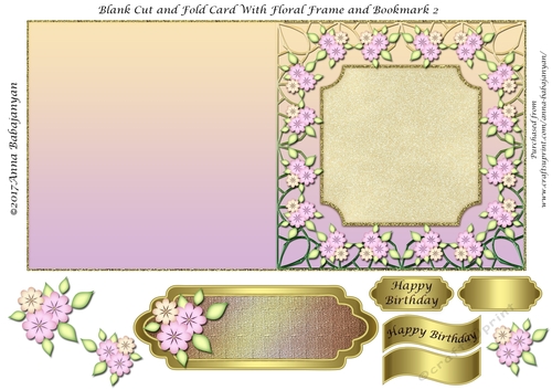 Blank Cut and Fold Card With Floral Frame and Bookmark 2