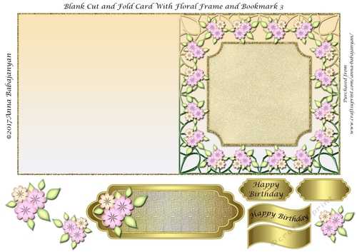 Blank Cut and Fold Card With Floral Frame and Bookmark 3