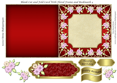 Blank Cut and Fold Card With Floral Frame and Bookmark 4
