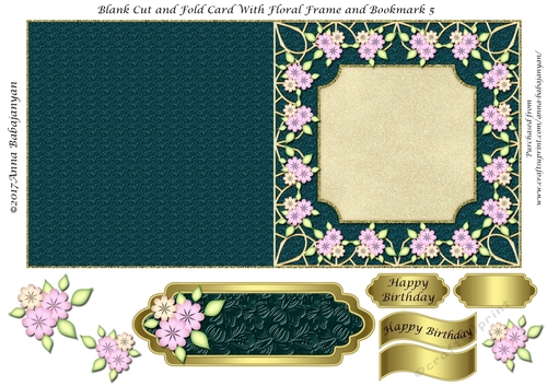 Blank Cut and Fold Card With Floral Frame and Bookmark 5