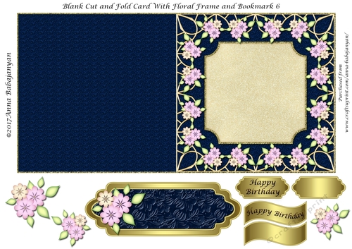Blank Cut and Fold Card With Floral Frame and Bookmark 6