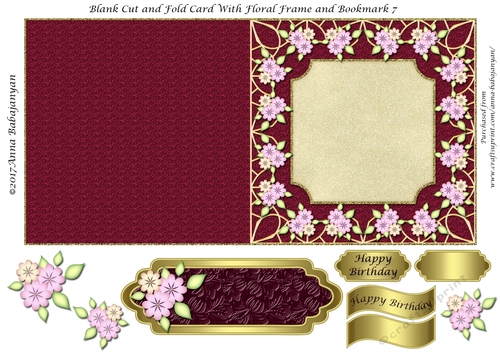 Blank Cut and Fold Card With Floral Frame and Bookmark 7