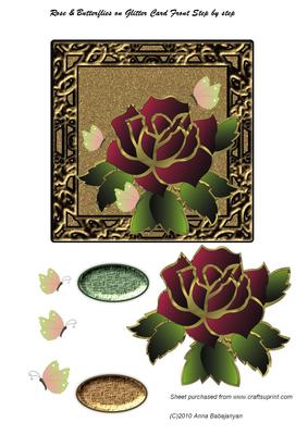 Rose & Butterflies on Glitter Card Front Step by Step