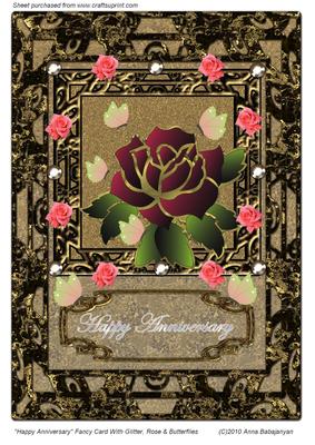 Happy Anniversary Fancy Card with Glitter,rose & Butterflies